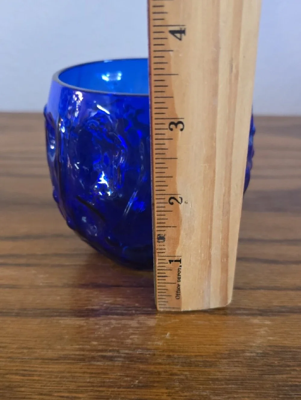 Mid-Century El Rancho Bryce Cobalt Blue Textured Glass Candle Holder Tote 13